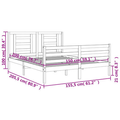 vidaXL Рамка за легло с табла 5FT King Size масивно дърво