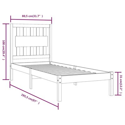 vidaXL Рамка за легло кафява бор масив 75x190 см 2FT6 Small Single