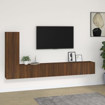 vidaXL Комплект ТВ шкафове от 3 части, кафяв дъб, инженерно дърво