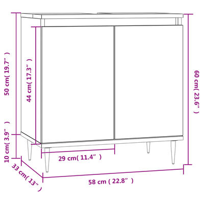 vidaXL Шкаф за баня, бял гланц, 58x33x60 см, инженерно дърво