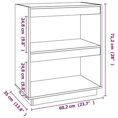 vidaXL Библиотека, сива, 60x35x71 см, борово дърво масив