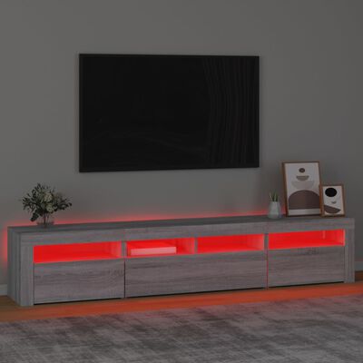 vidaXL ТВ шкаф с LED осветление, сив сонома, 210x35x40 см