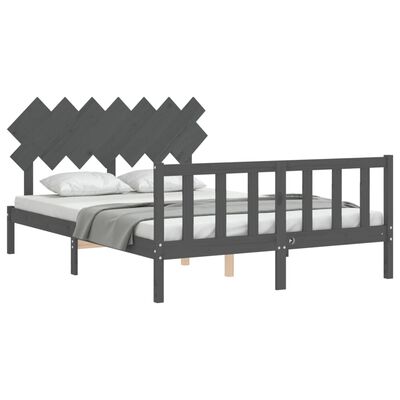 vidaXL Рамка за легло с табла сива 5FT King Size масивно дърво