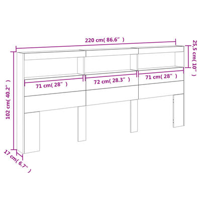 vidaXL Табла шкаф с LED, бетонно сив, 220x17x102 см