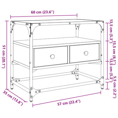 vidaXL ТВ шкаф със стъклен плот сив сонома 60x35x51 см инженерно дърво