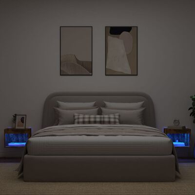 vidaXL Нощни шкафчета с LED осветление, стенни, 2 бр, опушен дъб