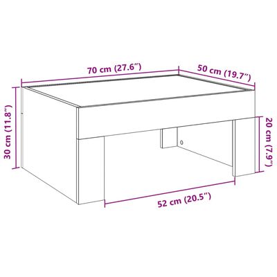 vidaXL Маса за кафе с Infinity LED, сонома дъб, 70x50x30 см