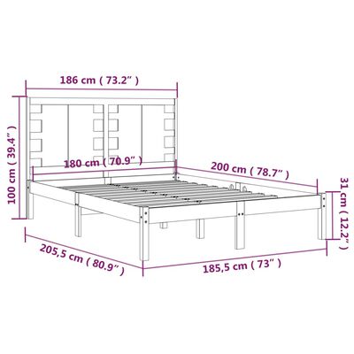 vidaXL Рамка за легло черна масивно дърво 180x200 см 6FT Super King