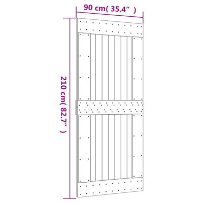 vidaXL Плъзгаща врата с монтажни части, 90x210 см, борово дърво масив