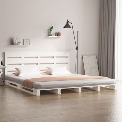 vidaXL Рамка за легло, бяла, бор масив, 120x190 см, Small Double