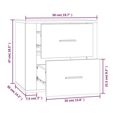 vidaXL Нощно шкафче за стенен монтаж, сонома дъб, 50x36x47 см