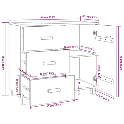 vidaXL Сайдборд HAMAR, меденокафяво, 90x40x80 см, борово дърво масив