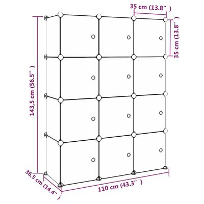 vidaXL Детски кубичен шкаф за съхранение с 12 куба, зелен, PP