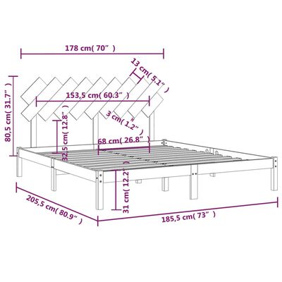 vidaXL Рамка за легло черна масивно дърво 180x200 см 6FT Super King