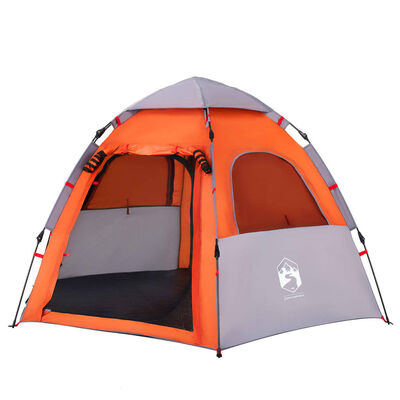 vidaXL Къмпинг палатка кабинна 7 души сиво-оранжев бързо освобождаване