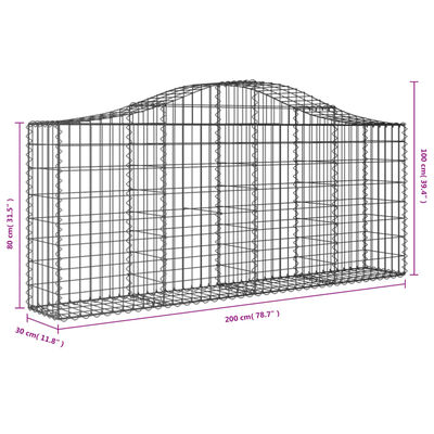 vidaXL Габионни кошници арка 3 бр 200x30x80/100 см поцинковано желязо