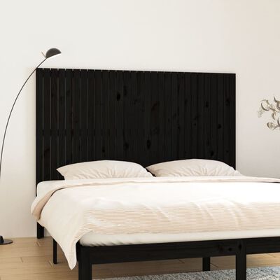 vidaXL Стенна табла за спалня, черна, 185x3x110 см, борово дърво масив