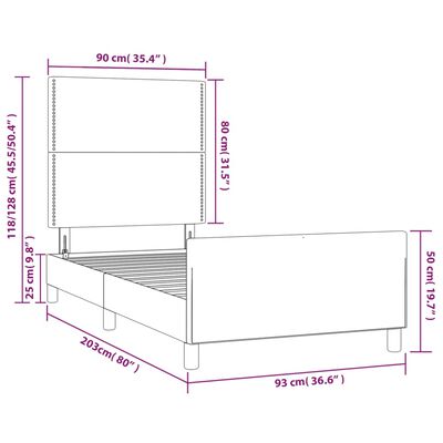 vidaXL Рамка за легло с табла светлосива, 90x200 см плат