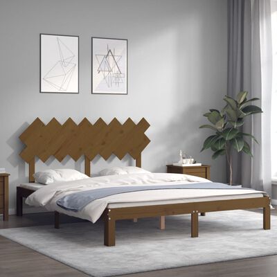 vidaXL Рамка за легло с табла, меденокафява, 160x200 см, масивно дърво