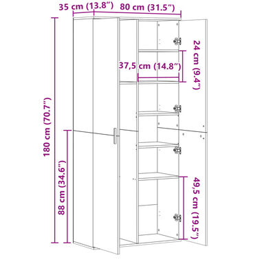 vidaXL Висок шкаф, бял, 80x35x180 см, инженерно дърво