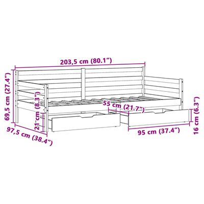 vidaXL Легло с чекмеджета, без матрак, 90x200 см, масивно дърво