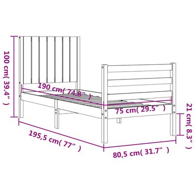 vidaXL Рамка за легло с табла 2FT6 Small Single дърво масив