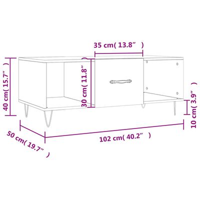 vidaXL Кафе маса, опушен дъб, 102x50x40 см, инженерно дърво