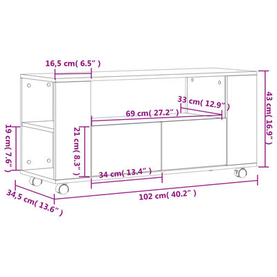 vidaXL ТB шкаф, сив сонома, 102x34,5x43 см, инженерно дърво