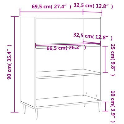 vidaXL Библиотека, бетонно сива, 69,5x32,5x90 см, инженерно дърво