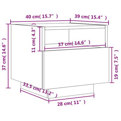 vidaXL Нощни шкафчета с LED осветление, 2 бр, сив сонома, 40x39x37 см