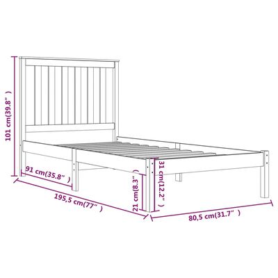 vidaXL Рамка за легло кафява бор масив 75x190 см 2FT6 Small Single