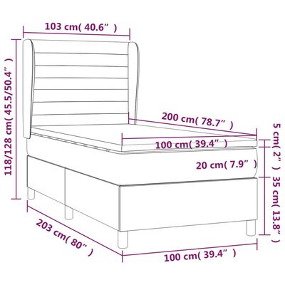 vidaXL Боксспринг легло с матрак, таупе, 100x200 см, плат