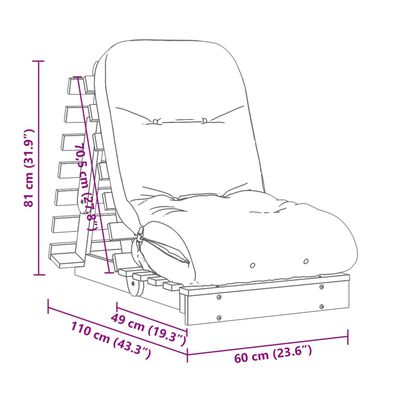 vidaXL Футон кресло с матрак, 60x206x11 см, борово дърво масив