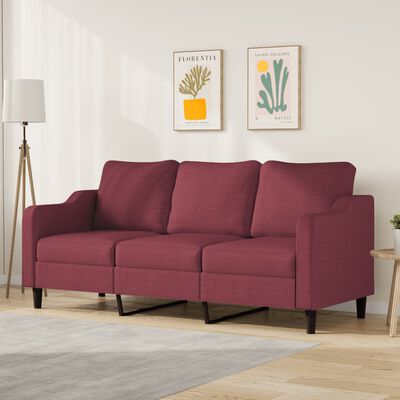 vidaXL 3-местен диван, Виненочервен, 180 см, плат