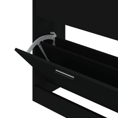 vidaXL Шкаф за обувки, черен, 63x24x81 см, инженерно дърво