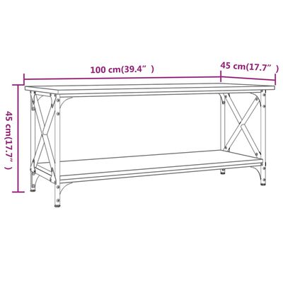 vidaXL Кафе маса, кафяв дъб, 100x45x45 см, инженерно дърво и желязо