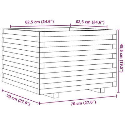 vidaXL Градинска кашпа, восъчнокафяв, 70x70x49,5 см борово дърво масив