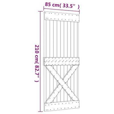 vidaXL Плъзгаща врата с монтажни части, 85x210 см, борово дърво масив