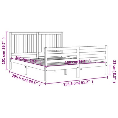 vidaXL Рамка за легло с табла бяла 5FT King Size масивно дърво