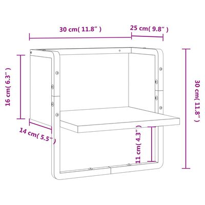 vidaXL Стенен рафт с шина, кафяв дъб, 30x25x30 см