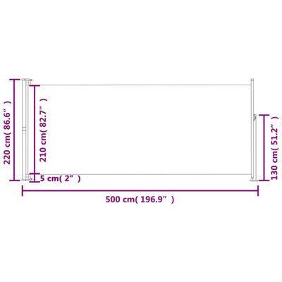 vidaXL Прибираща се дворна странична тента, 220x500 см, черна