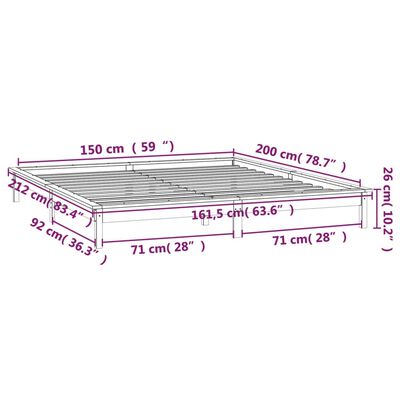 vidaXL LED легло меденокафяво 150x200 cм King Size масивно дърво