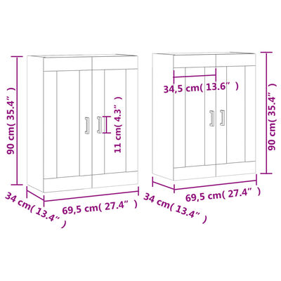 vidaXL Стенни шкафове, 2 бр, сив сонома, инженерно дърво