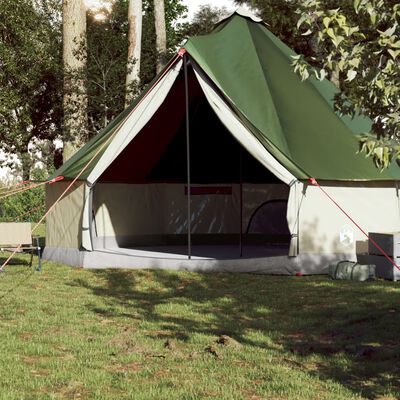 vidaXL Семейна палатка, типи, 10-местна, зелена, водоустойчива