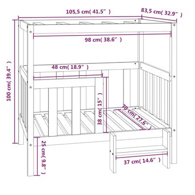 vidaXL Кучешко легло, черно, 105,5x83,5x100 см, борова дървесина масив