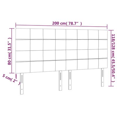 vidaXL LED горна табла за легло, черна, 200x5x118/128 см, плат