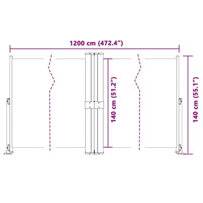 vidaXL Прибираща се странична тента, кремава, 140x1200 см