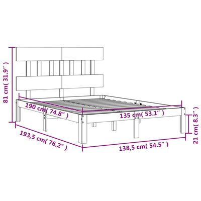 vidaXL Рамка за легло с табла 4FT6 Double масивно дърво