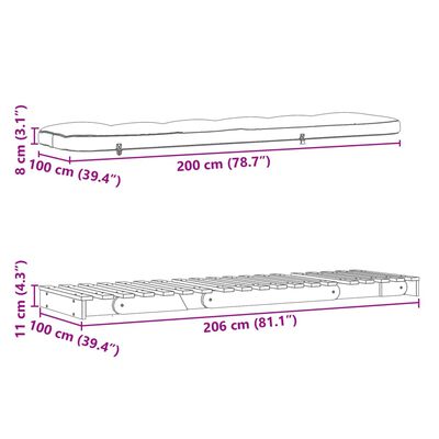 vidaXL Футон кресло с матрак, 100x206x11 см, импрегнирано борово дърво