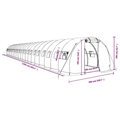 vidaXL Оранжерия със стоманена рамка бяла 66 м² 22x3x2 м